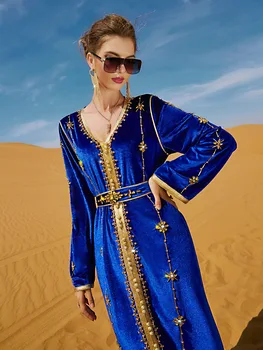 Moda musulmană Industria Grea cusute de Mână Diamant Bleumarin de Catifea Rochie de Petrecere Rochie Caftan Marocan Kuftan Haine Islamice