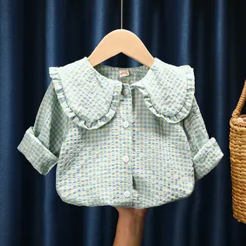 Toamna Camasi Carouri Fete Bluza Topuri Haine Cu Maneci Lungi Baby Lenjerie De Pat Din Bumbac Cardigan Tricou Rândul Său, În Jos Guler Bluza Ropa Para 4
