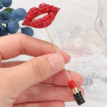 1 Buc Crystal Ruj Rosu Broșe Email Pin Pentru Femei Jachete Accesorii Stras Broșă Sărut Roșu Bijuterii
