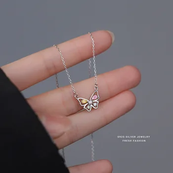 925 Sterling Silver-coreean Dulci Colorate Zircon Fluture Pandantiv Colier pentru Femei Fata Petrecere de Nunta Bijuterii