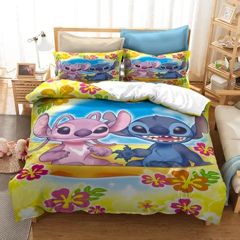 Disney lilo si stitch set de lenjerie de pat single si double twin plin regina king size, desene animate fetele de acoperire pat fete de perna fată băiat cadou 3