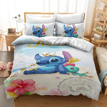 Disney lilo si stitch set de lenjerie de pat single si double twin plin regina king size, desene animate fetele de acoperire pat fete de perna fată băiat cadou 4