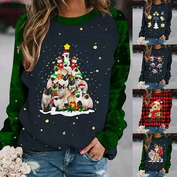 Toamna Iarna Femei de Epocă Elegant Pulover Gât Rotund Moda Casual Pulover de Crăciun Maneca Lunga tricou Imprimat Animale