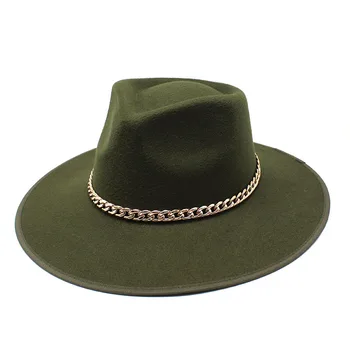 Femei lanț de Aur Simțit Fedora Pălărie Bărbați Panama Pălărie de Iarnă Lână Epocă Jazz Palarie Gentleman en-Gros 0